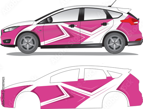 Racing car wrap, car decal sticker vector illustration (ID: 751878423)