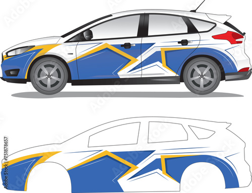 Racing car wrap, car decal sticker vector illustration (ID: 751878657)