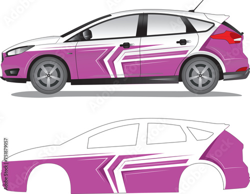 Racing car wrap, car decal sticker vector illustration (ID: 751879057)
