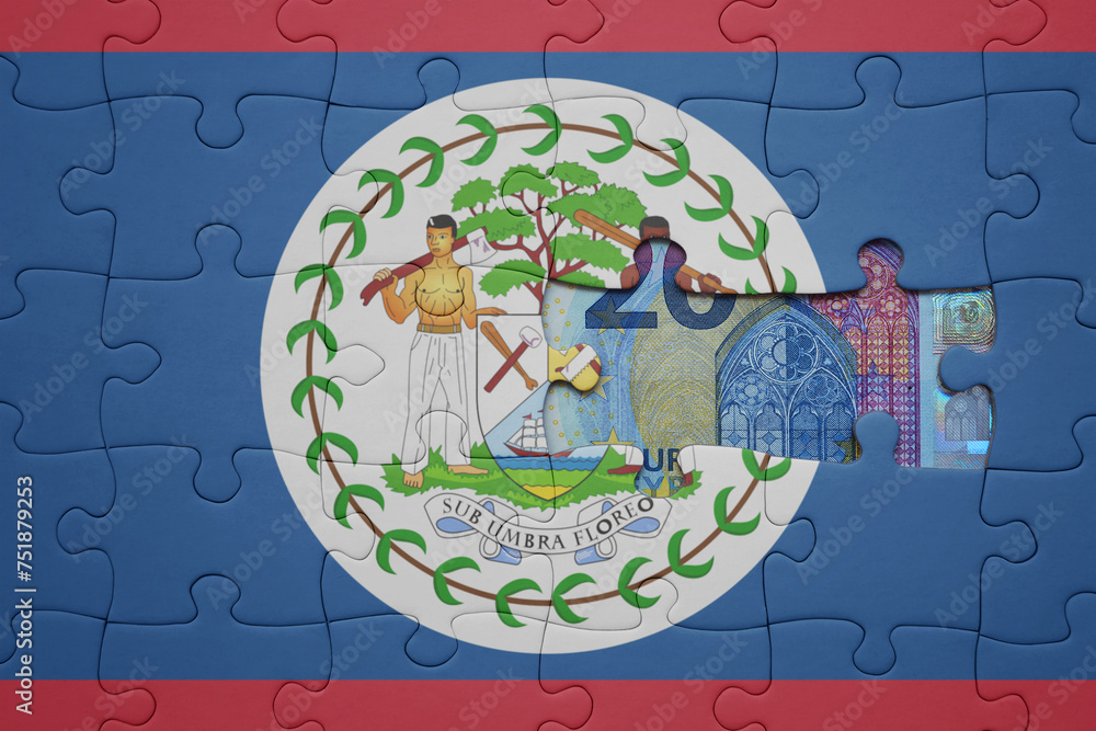 puzzle with the national flag of belize and euro banknote. finance concept puzzle with the national flag of belize and euro banknote. finance concept