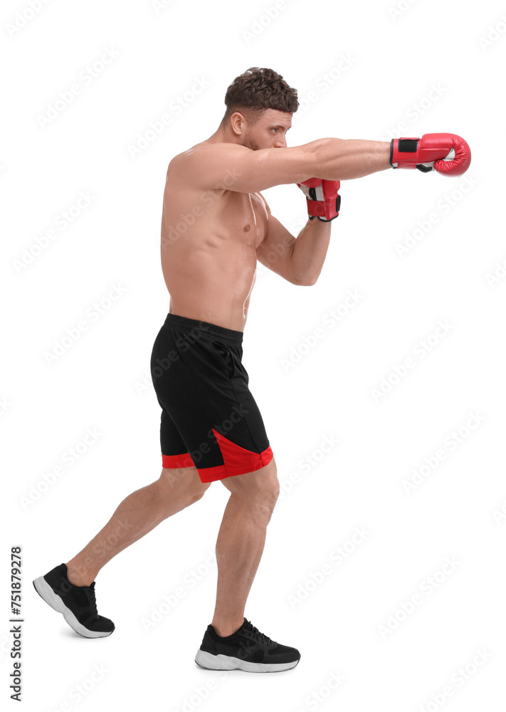 Man in boxing gloves fighting on white background Man in boxing gloves fighting on white background