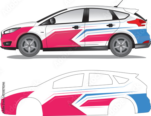 Racing car wrap, car decal sticker vector illustration (ID: 751879246)