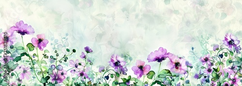 a watercolor painting of flowers with purple flowers in the border Generative AI