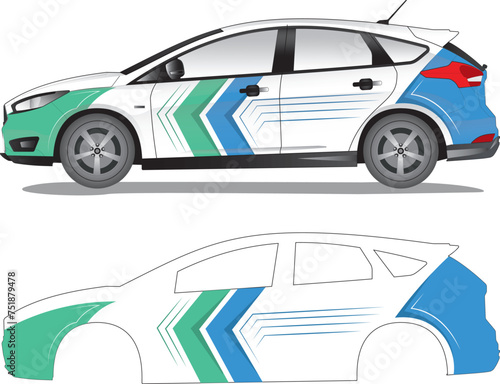 Racing car wrap, car decal sticker vector illustration (ID: 751879478)