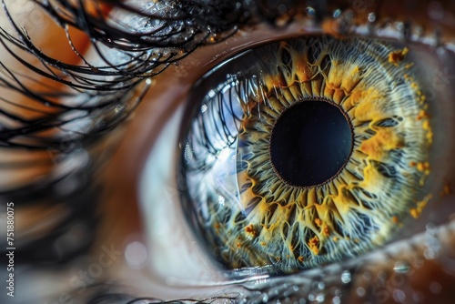 Capturing the soulful gaze and detailed iris against black, a close-up of an eye reveals profound beauty.