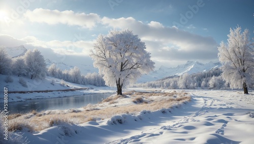 Winter Landscape with Snow covered Trees, using generative ai