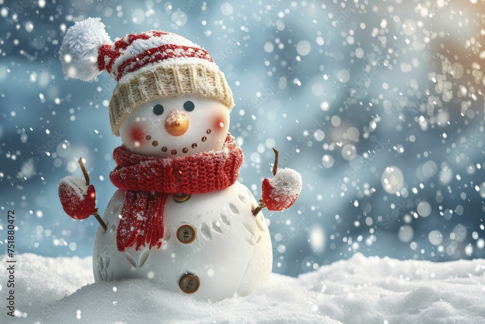 A cheerful 3D snowman in a winter wonderland joyfully celebrates the beauty of snow. A cheerful 3D snowman in a winter wonderland joyfully celebrates the beauty of snow.