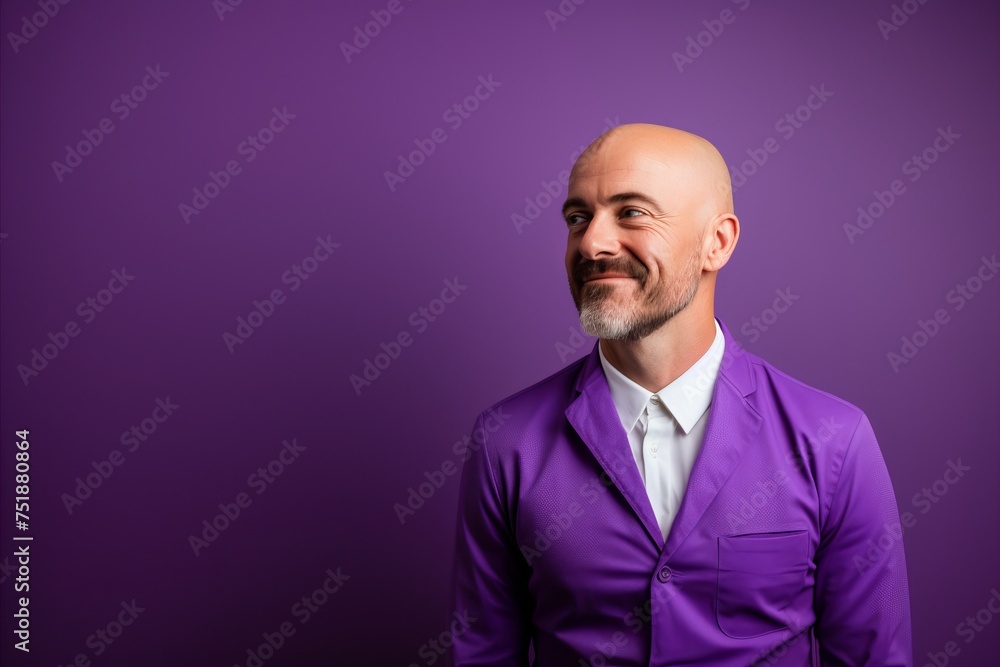 Handsome middle age man with beard and mustache. Studio shot against purple background. Handsome middle age man with beard and mustache. Studio shot against purple background.
