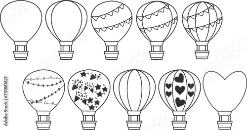 Hot Air Balloon Line Art, Simple Vector Line Art
