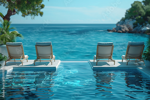 Serene infinity pool overlooking tranquil blue ocean Generative AI image photo