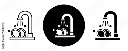 Plate washing outline icon collection or set. Plate washing Thin vector line art