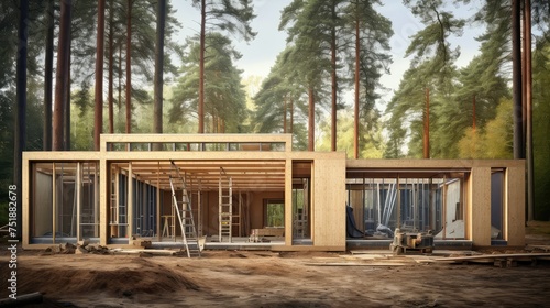 sustainable wooden house building © vectorwin