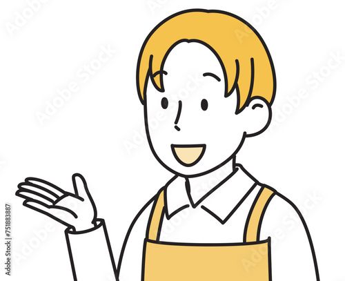 エプロンをした男性店員　シンプルイラスト