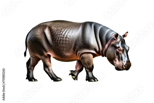 Hippopotamus, full body, high-quality stock photograph, isolation on white background, contrasts highlighted, soft-edged shadows, clean, minimalist composition, ultra clear