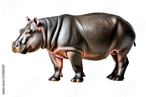 Hippopotamus, full body, high-quality stock photograph, isolation on white background, contrasts highlighted, soft-edged shadows, clean, minimalist composition, ultra clear