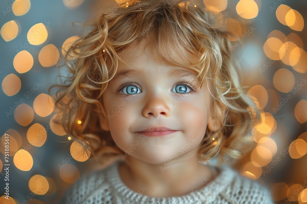 A captivating portrait of a young child with intricate bokeh lights in the background enhancing her adorable features and bright eyes A captivating portrait of a young child with intricate bokeh lights in the background enhancing her adorable features and bright eyes