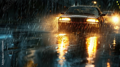 skiddg car driving in rain photo