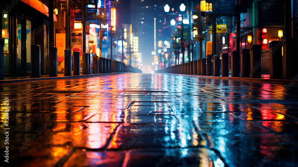 city in the night, city wallpaper, Colorful neon signs reflecting on wet pavement during a rainy night city in the night, city wallpaper, Colorful neon signs reflecting on wet pavement during a rainy night
