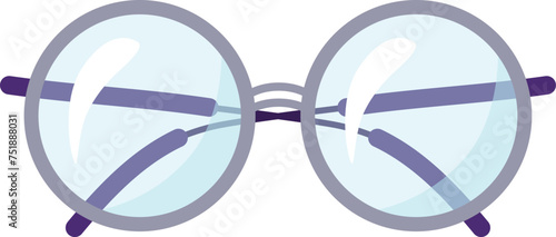 Round purple eyeglasses isolated white background. Clear lenses, fashionable spectacle frame, modern accessory. Eyewear design, stylish optical glasses, vision correction, trendy purple frame