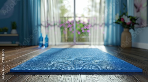 workout blue yoga mat photo