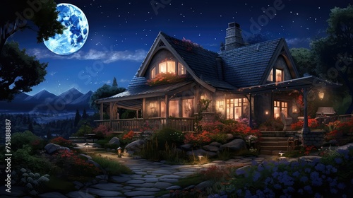 stars night cottage building