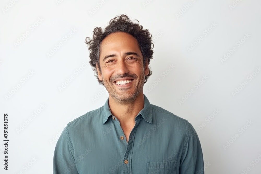 Portrait of a handsome man with curly hair smiling at the camera Portrait of a handsome man with curly hair smiling at the camera