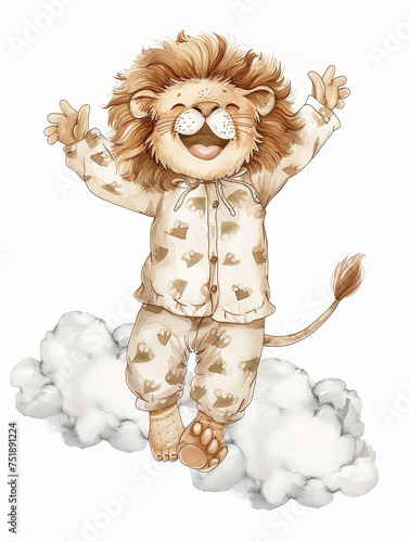 Adorable Monochrome Illustration, Children's Book Drawing of a happy Lion