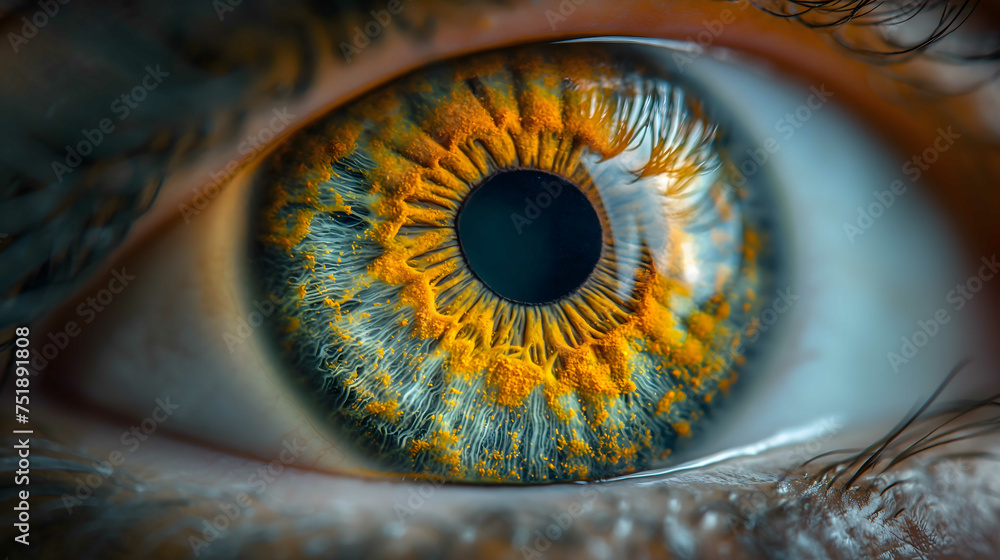 Extreme Close-up of Orange and Black Textured Iris
