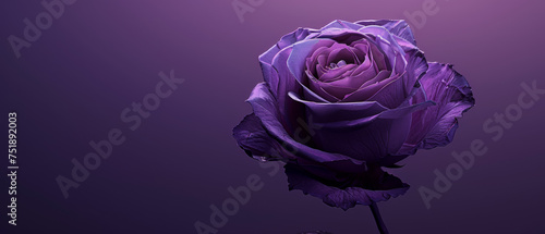 Purple Rose flower on minimalist purple background. Delicate petals  thorns  powerful symbol of beauty  enduring love and resilience. Mother s Day  Valentine s Day and wedding concept.