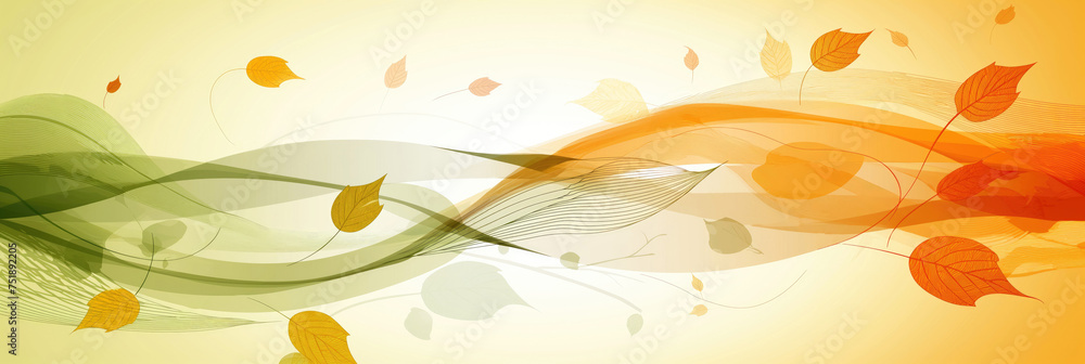 Decorative spiral and yellow leaves. Abstract banner Decorative spiral and yellow leaves. Abstract banner
