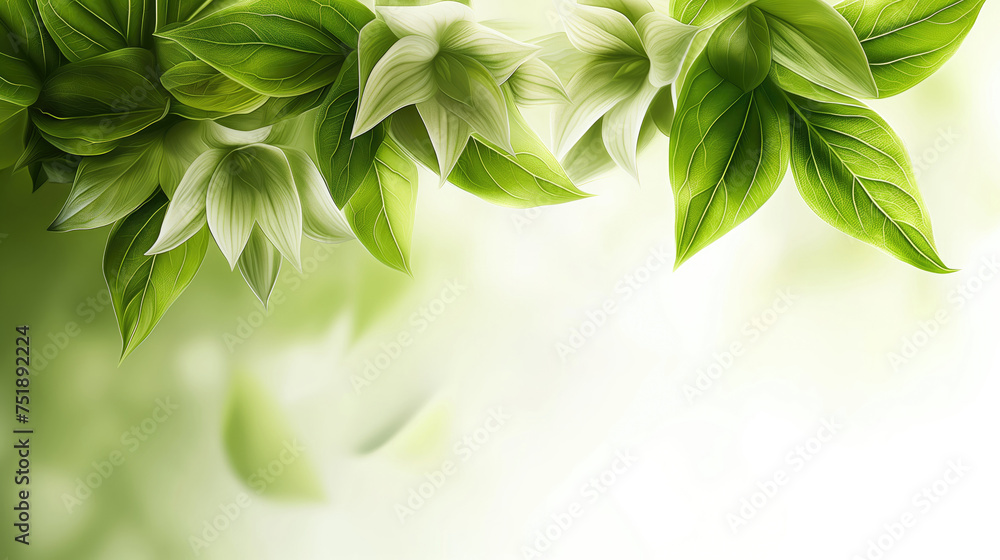 Fototapeta premium Banner with illustration of green leaves on top