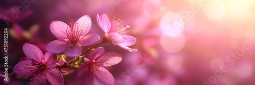 Pink blossom banner with free space for text. Spring wallpaper © Innese