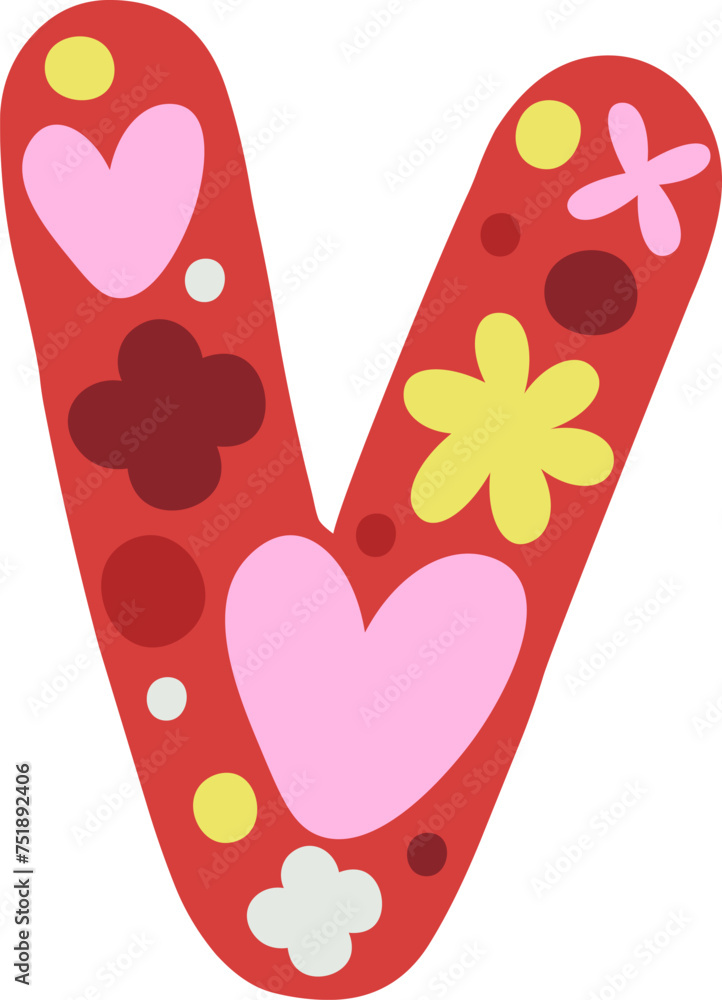 V Letter Floral Alphabet