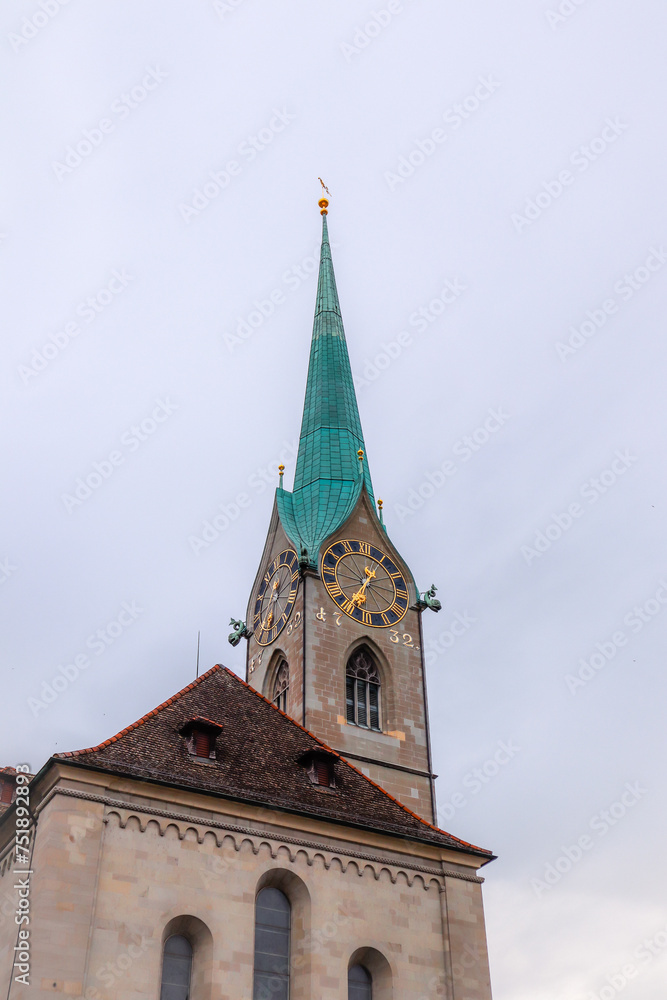 Zurich, Switzerland. Fraumunster Church in gloomy weather. Zurich, Switzerland. Fraumunster Church in gloomy weather.
