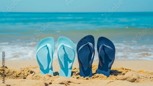 Pink Flip flop in tropical summer a holiday and accessories on the beach background