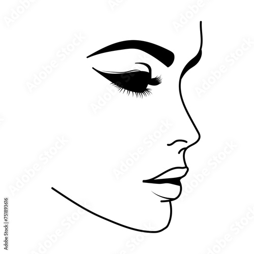 Vector illustration of a woman's profile on white separate background