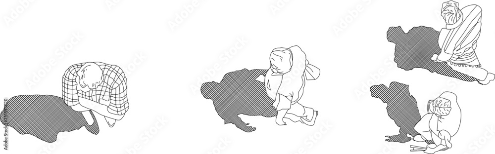 Vector sketch design illustration of a person walking in the hot sun seen from above Vector sketch design illustration of a person walking in the hot sun seen from above