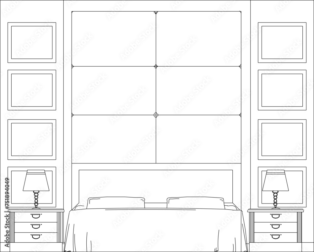 Vector sketch design illustration of bedroom interior drawing Vector sketch design illustration of bedroom interior drawing