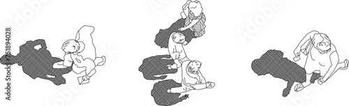 Vector sketch design illustration of a person walking in the hot sun seen from above