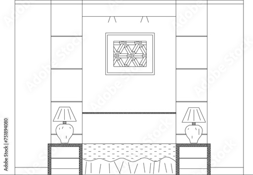Vector sketch design illustration of bedroom interior drawing