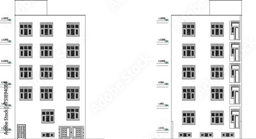 Vector sketch design illustration of multi-storey apartment building