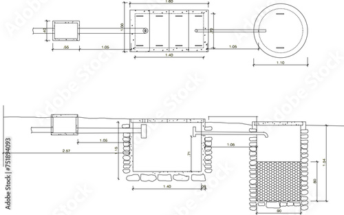Vector sketch design illustration of detailed drawing of septic tank technique