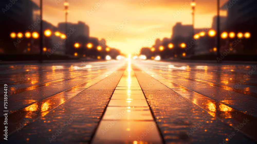 Rainy urban atmosphere in the city, the streets are wet with rain Rainy urban atmosphere in the city, the streets are wet with rain