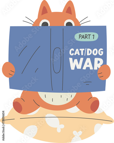 Cat Reading Book On Pillow