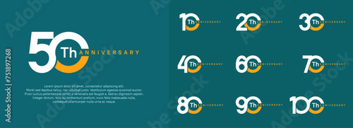 anniversary logotype vector set, white and orange color for celebration purpose