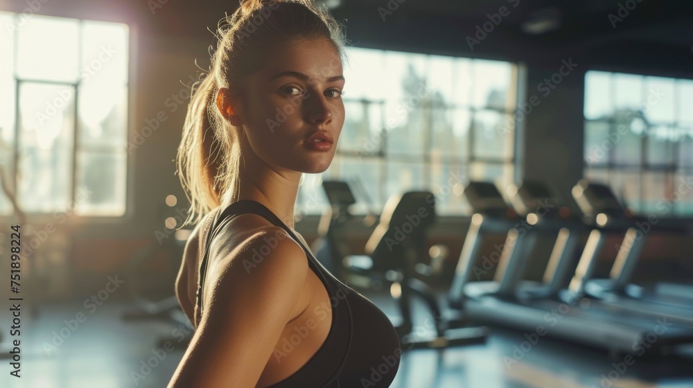 beautiful young woman in a gym