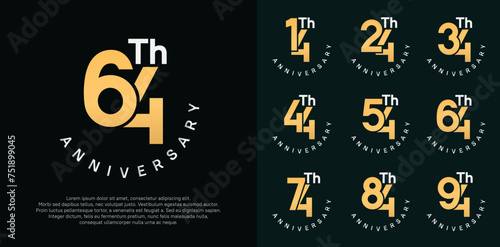 anniversary set vector design with flat gold and silver color for celebration moment