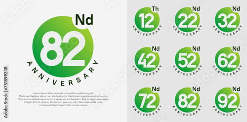 anniversary logotype vector set with green color circle and white number can be use for celebration moment