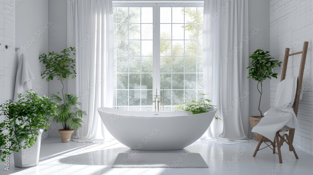 Modern luxory Bathroom with tube and beautiful plants