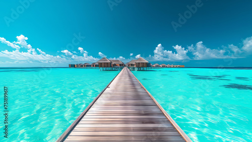 Luxory water villas with landing stage at Bahamas